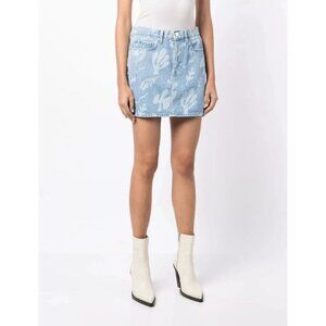 FRAME Denim Le Mini Denim Skirt Blue Tropical Abstract Size 27